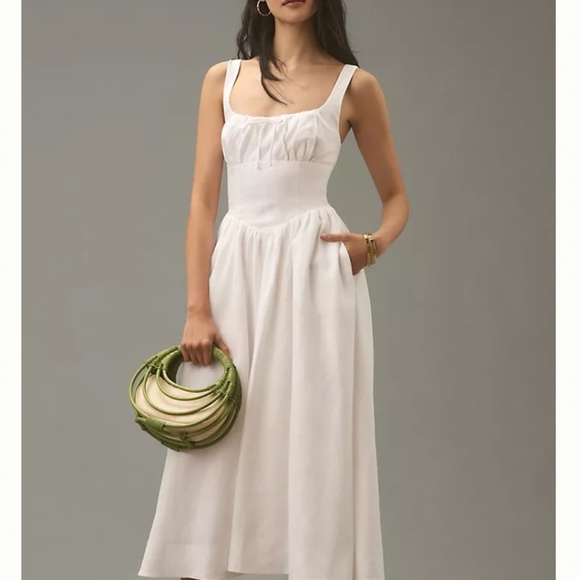 BEST Reformation Balia Linen Midi Dress - White Wedding Causal Party Classic - Picture 9 of 11